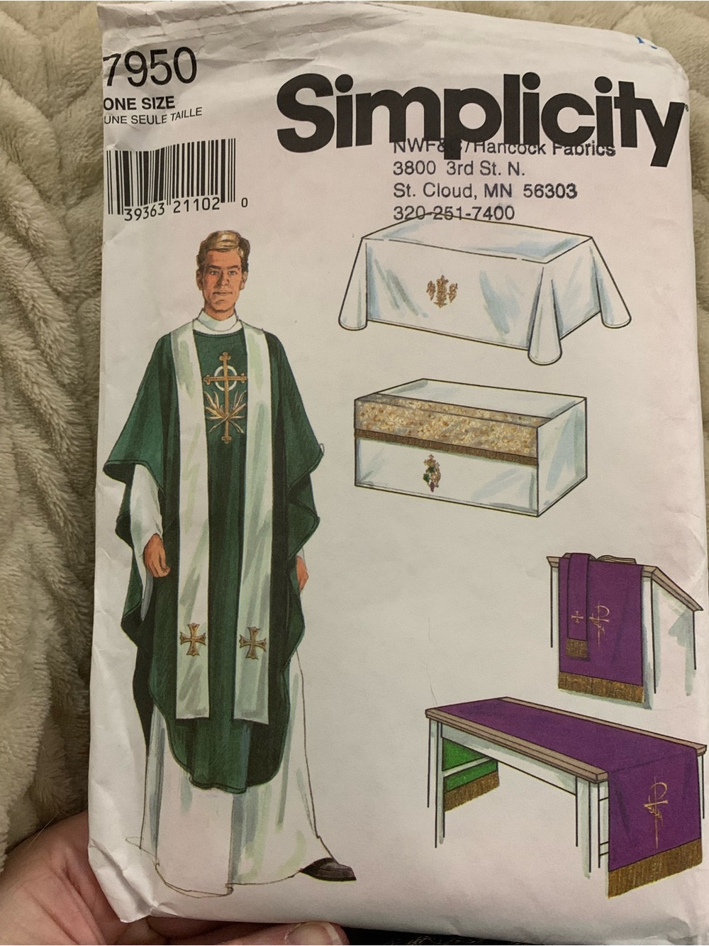 Simplicity 7950 Green, White and Purple Church Altar & Vestment Sewing Pattern
